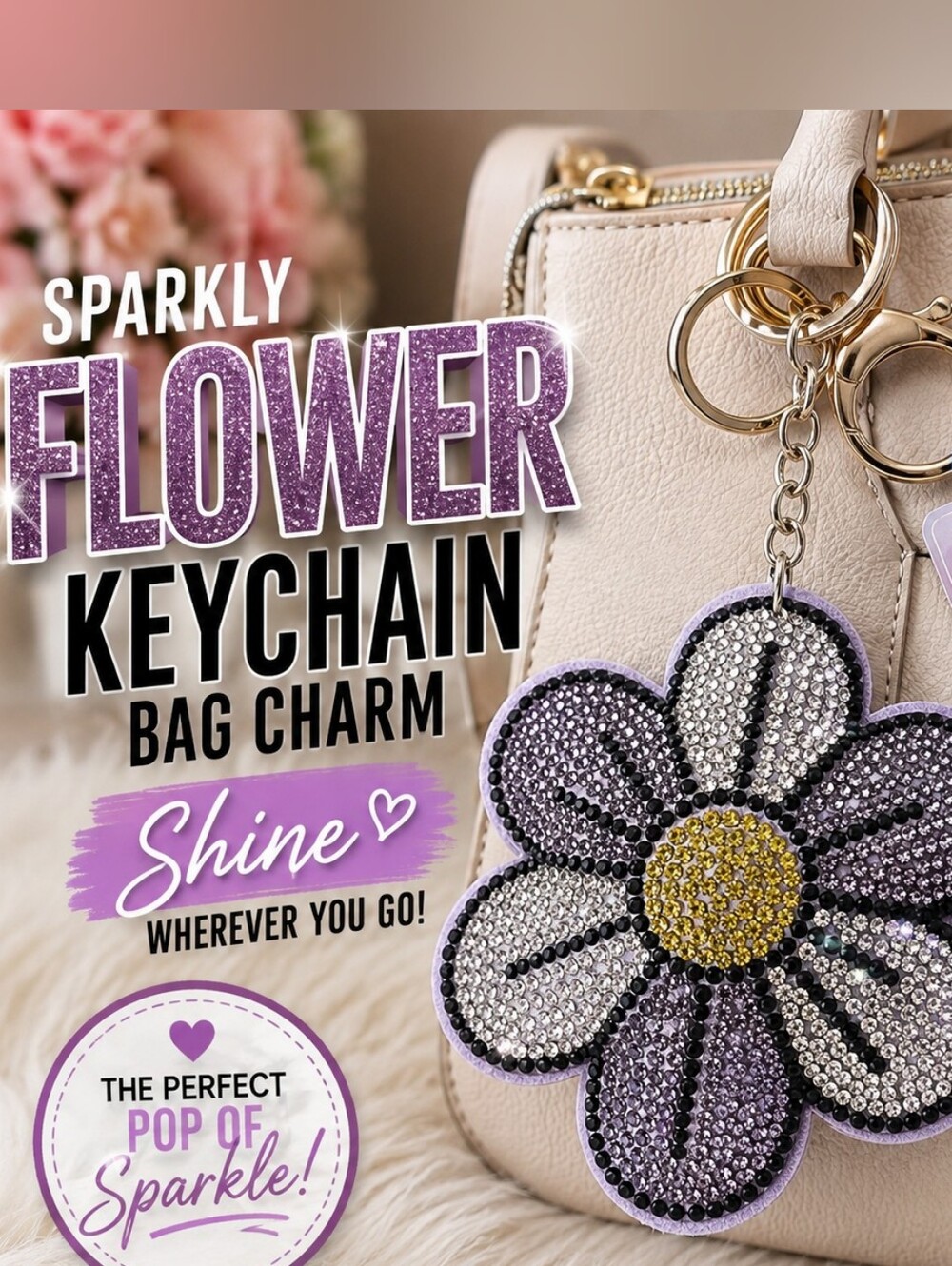 Oversized Rhinestone Flower Bag Charm & Keychain ✨🌼